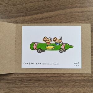 Crayon Car Art Card - Green Illustration